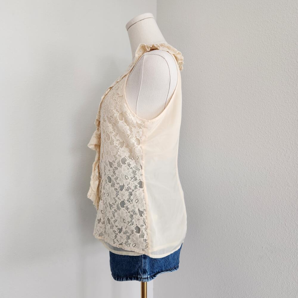 Vintage Y2K Banana Republic Cream Lace Ruffle Button Down Sleeveless Blouse S - Picture 4 of 9
